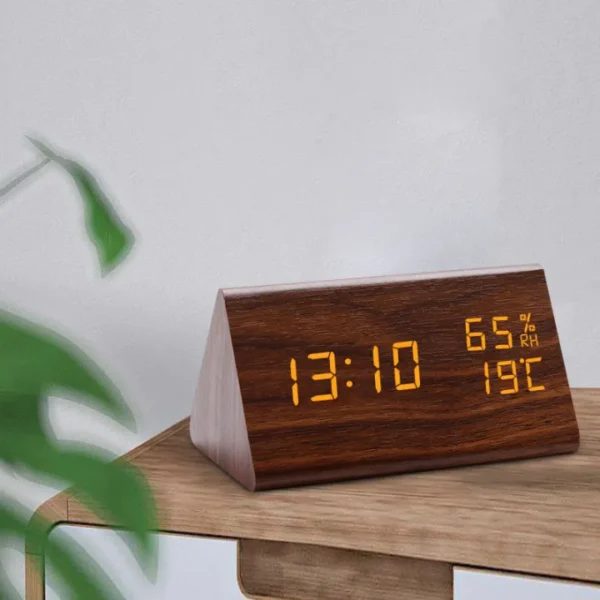 Wooden Triangle Digital Led alarm clock
