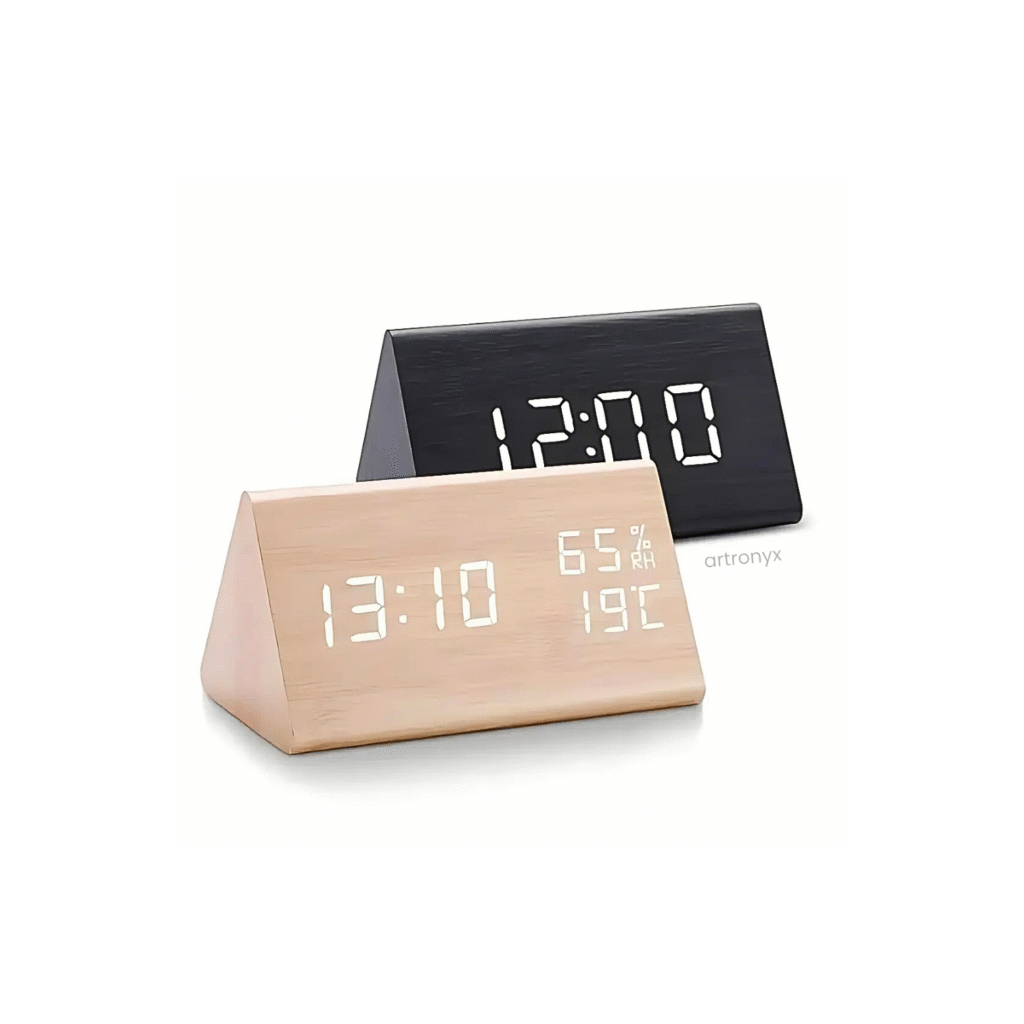 Wooden Triangle Digital Led alarm clock