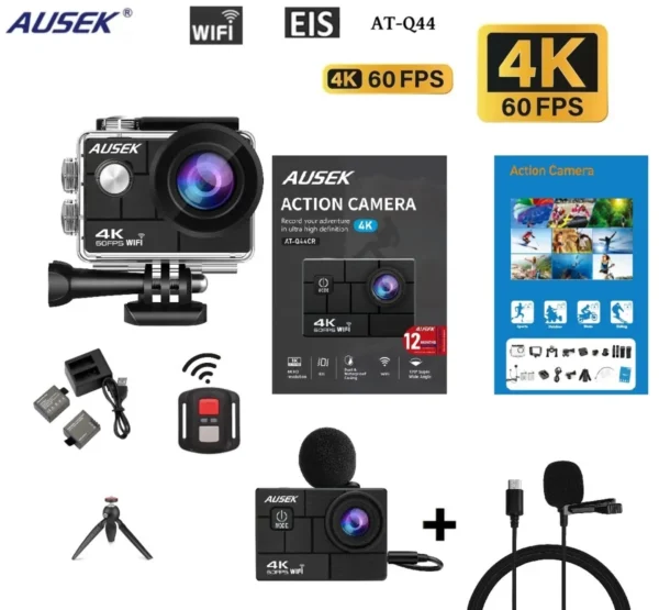 Ausek AT-Q44CR 4K Waterproof Action Camera with 170° Wide-Angle Lens, Anti-Shake, Wi-Fi, and 2.0-inch IPS Display – Perfect for Adventures in Bangladesh