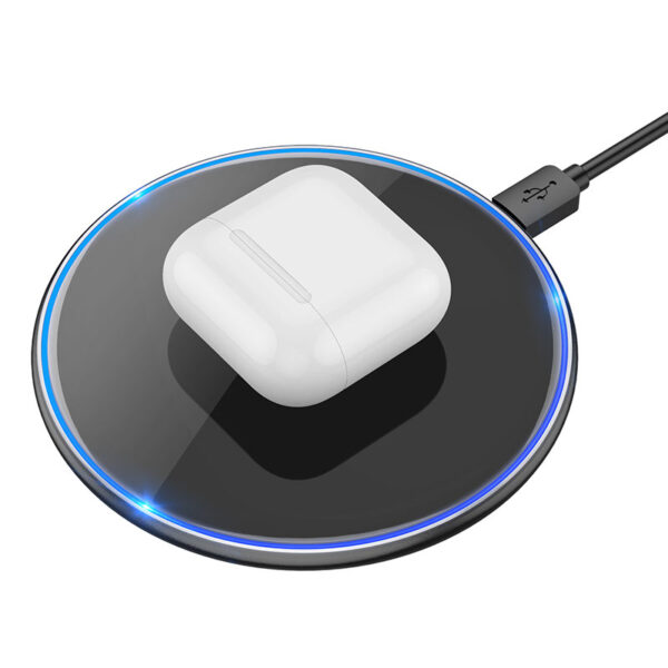 Hoco CW6 Pro 15W Wireless Fast Charger in White with LED Edge Light - Sleek and Compact Design for Fast Charging in Bangladesh