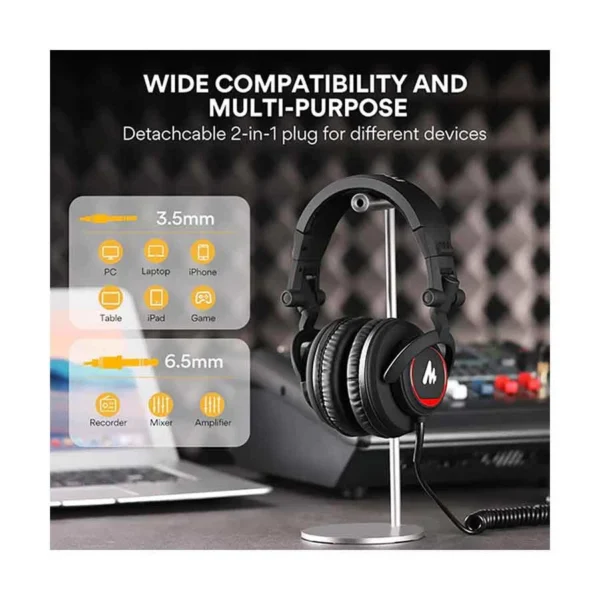 Maono AU-MH501 Studio Headphones - Professional Over-Ear Headphones with 50mm Drivers for Recording, Mixing, and Gaming