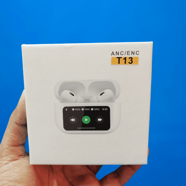 Affordable T13 Airbuds with ANC, ENC, Digital Display, Bluetooth 5.3, long battery life, and sleek design available in Bangladesh.