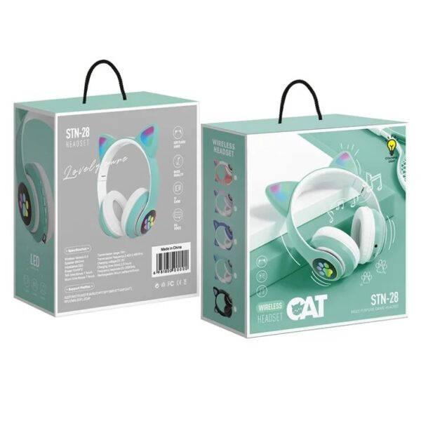 STN-28 Cat Ear RGB Wireless Headphones with vibrant RGB lighting, wireless connectivity, and immersive sound quality.