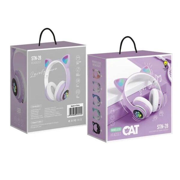 STN-28 Cat Ear RGB Wireless Headphones with vibrant RGB lighting, wireless connectivity, and immersive sound quality.