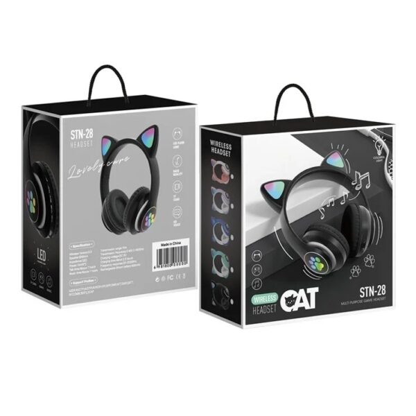 STN-28 Cat Ear RGB Wireless Headphones with vibrant RGB lighting, wireless connectivity, and immersive sound quality.