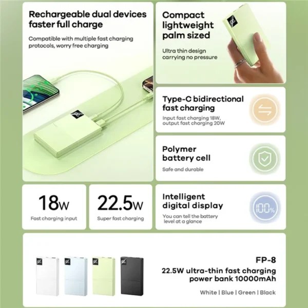 REMAX FP-8 Ultra Thin 10000mAh 22.5W Fast Charging Power Bank