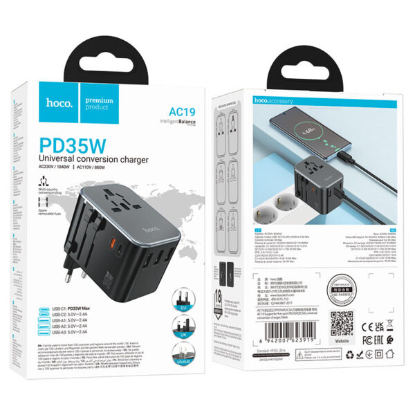 Hoco AC19 PD35W Universal Travel Adapter