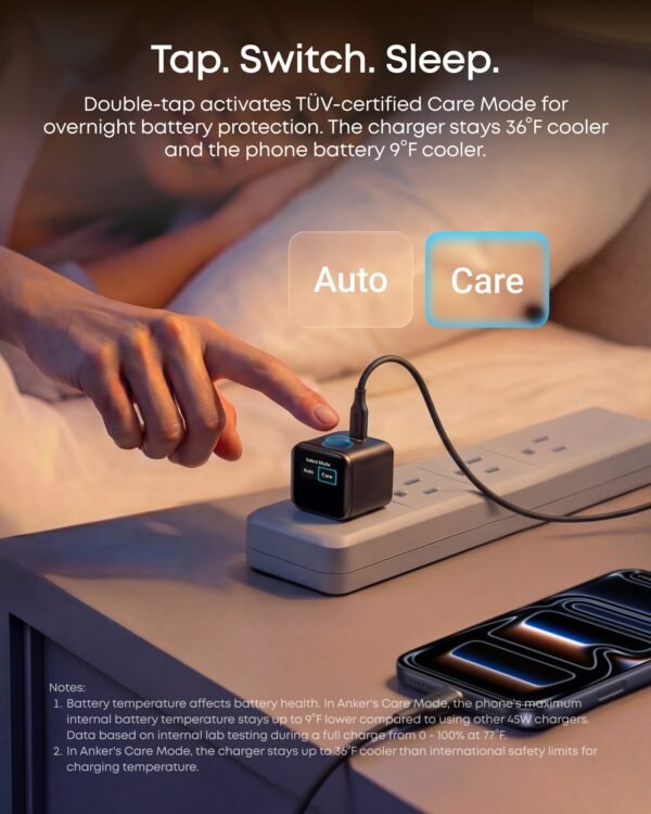 Anker A121D 45W smart display GaN Charger auto care your phone