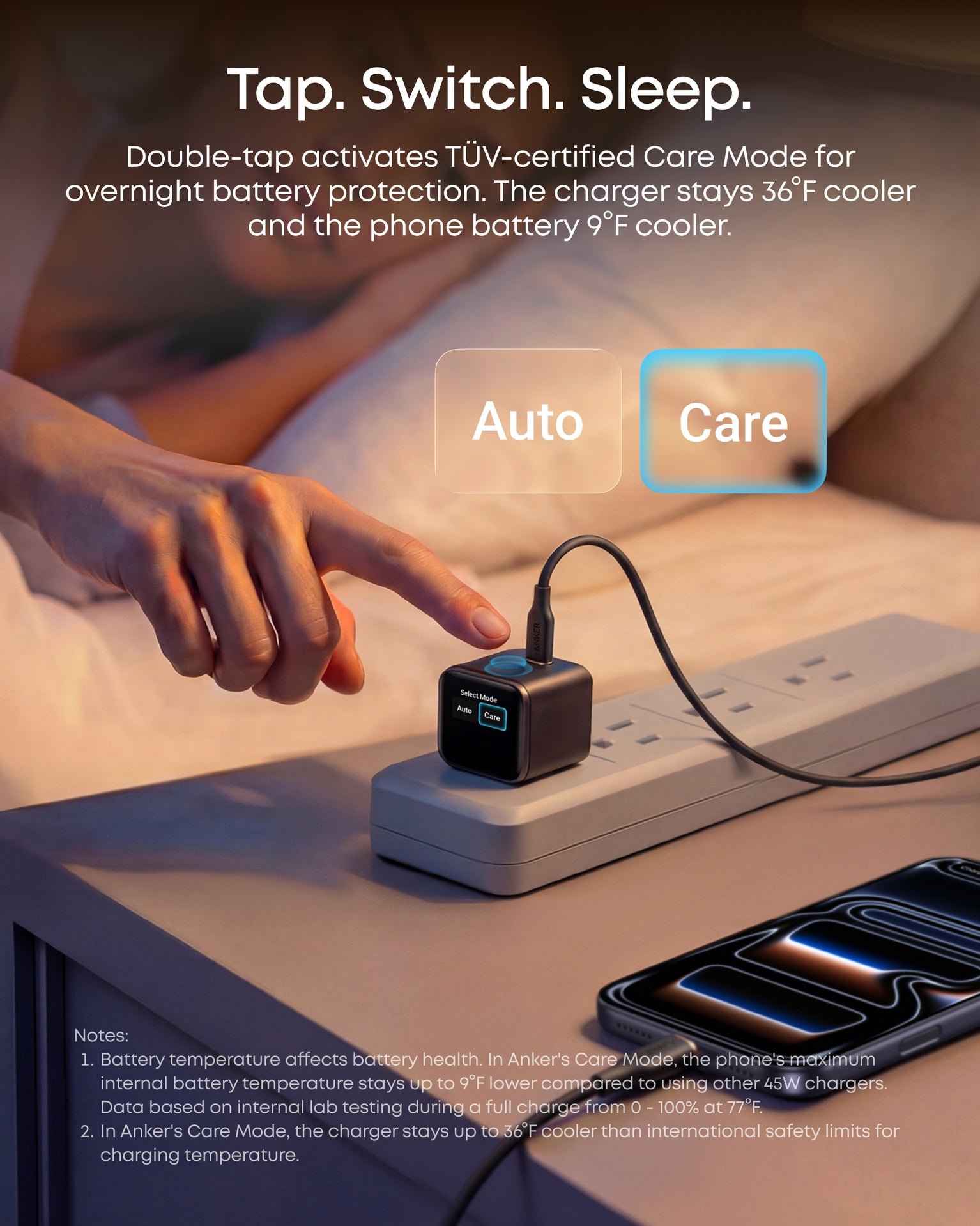 Anker A121D 45W smart display GaN Charger auto care your phone