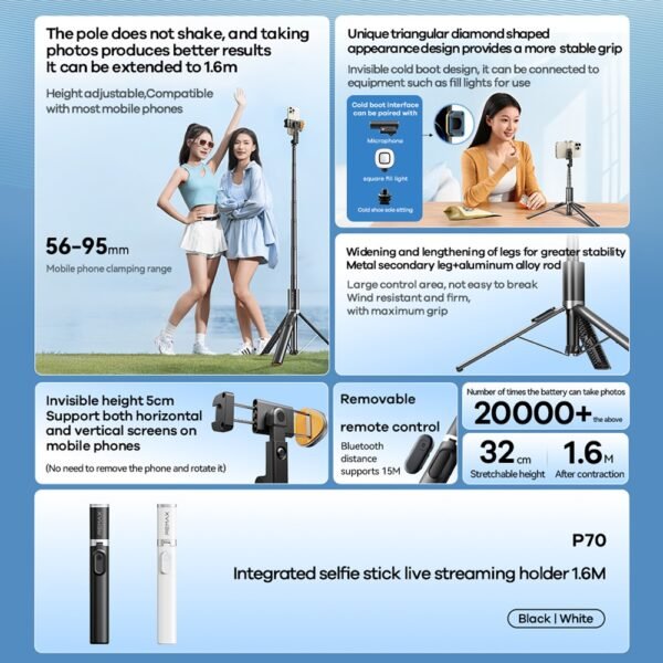 REMAX P70 Extendable Selfie Stick Tripod
